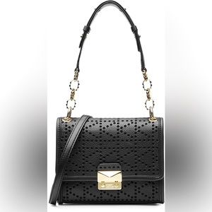 Karl Lagerfeld KL Perforated Black Leather Shoulder Bag